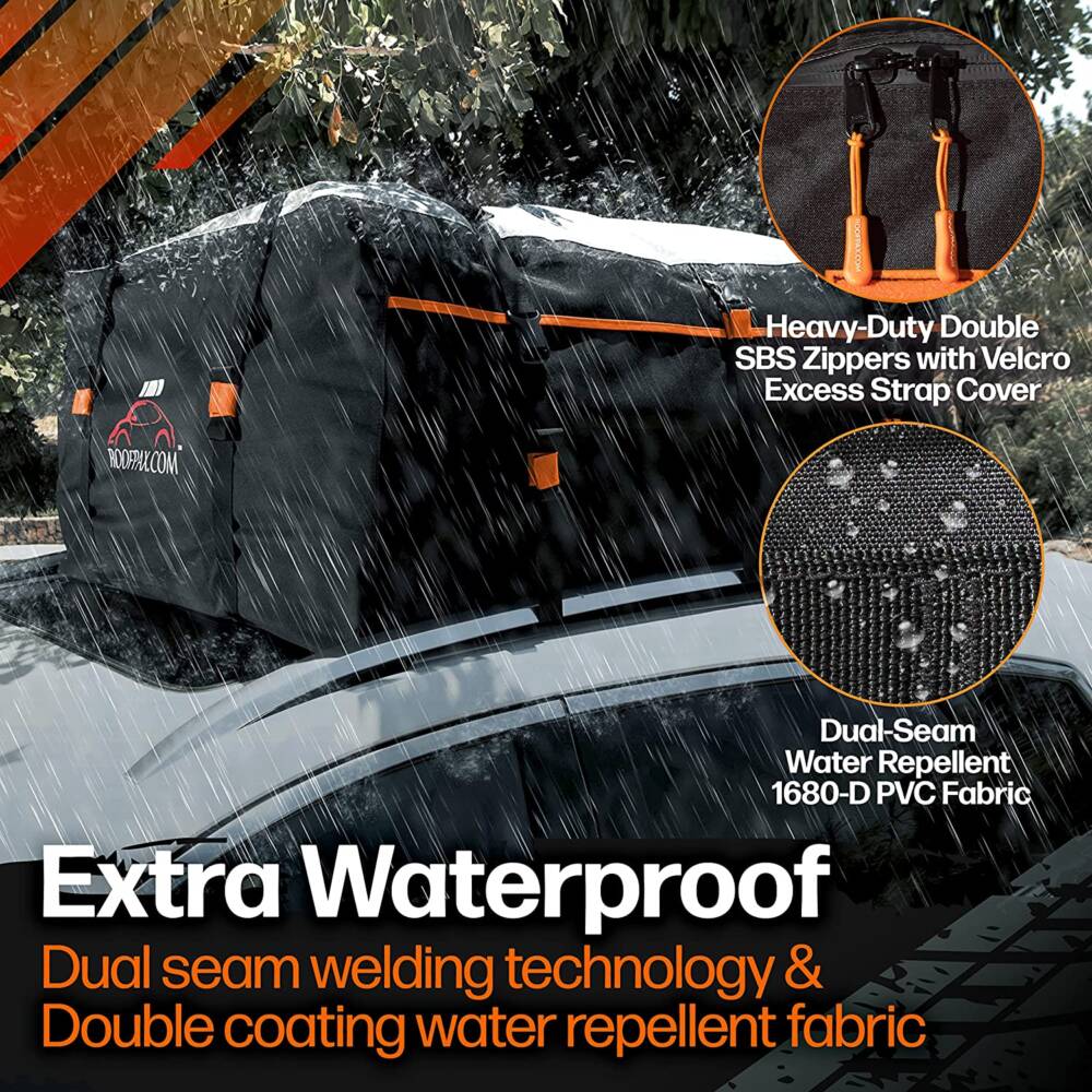 RoofPax 15 Cft Rooftop Cargo Carrier Bag. Extra Waterproof Excellent Military Quality Car Top Carrier. Heavy Duty RoofBag. Fits All Vehicle with_Without Rack. 4+2 Door Hooks Included (1) Car Rooftop Cargo Carrier Bag