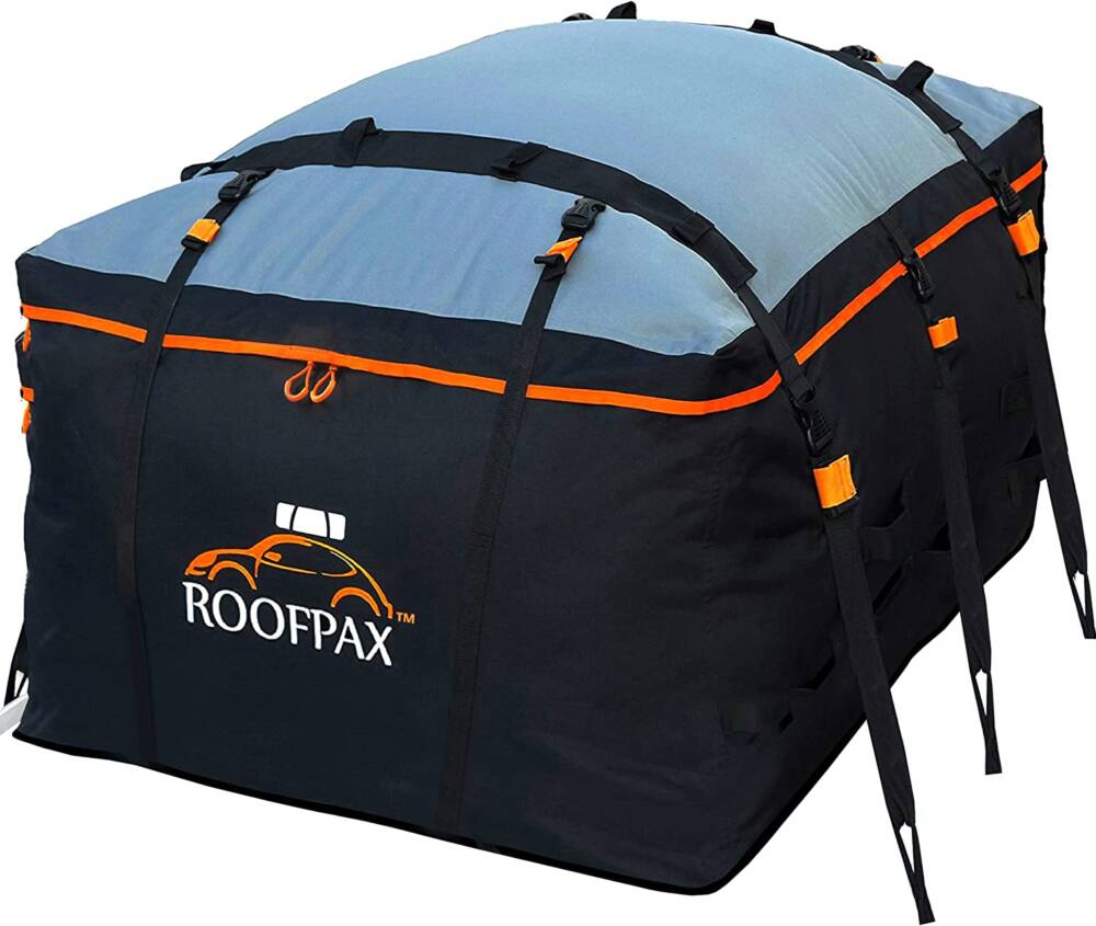 RoofPax 15 Cft Rooftop Cargo Carrier Bag. Extra Waterproof Excellent Military Quality Car Top Carrier. Heavy Duty RoofBag. Fits All Vehicle with_Without Rack. 4+2 Door Hooks Included Vetoos Car Rooftop Cargo Carrier Bag